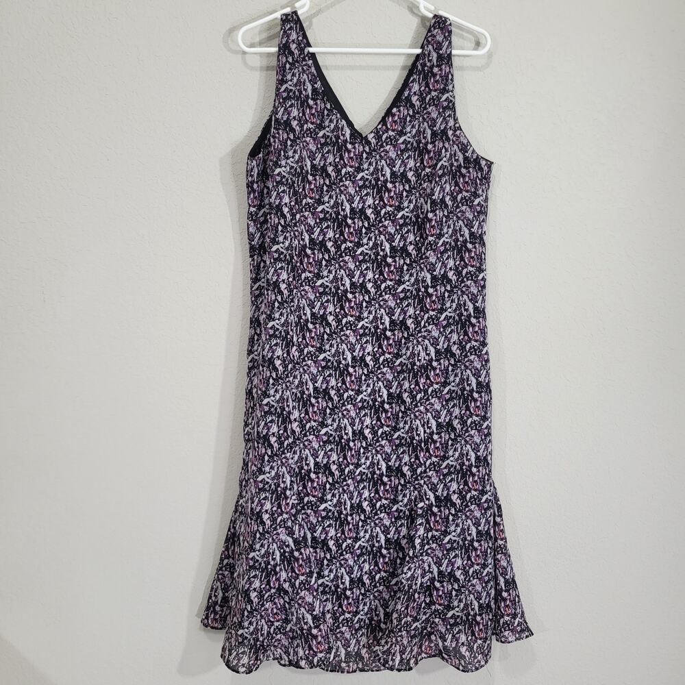 Danny & Nicole Sleeveless Dress Size 12 Flare Purple Black V-Neck Spring Summer